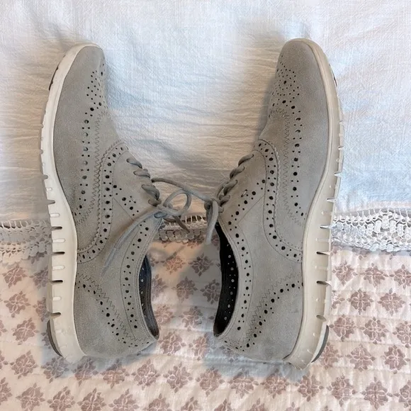 Cole Haan ZeroGrand Oxford Sneaker Sole Wingtip Gray Suede Perforated Size 7