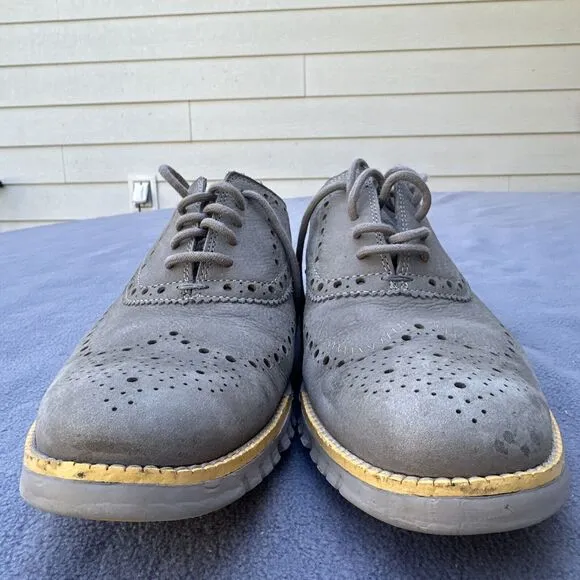 Cole Haan Zerogrand Wingtip Oxfords Mens Size 8.5 Nubuck Leather Gray C29772