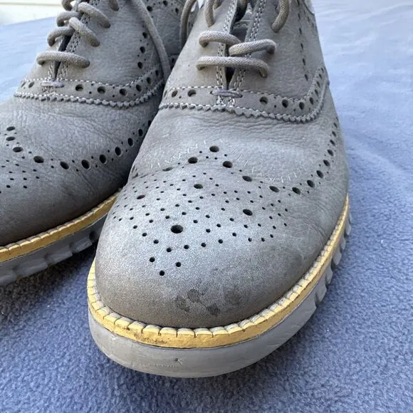 Cole Haan Zerogrand Wingtip Oxfords Mens Size 8.5 Nubuck Leather Gray C29772