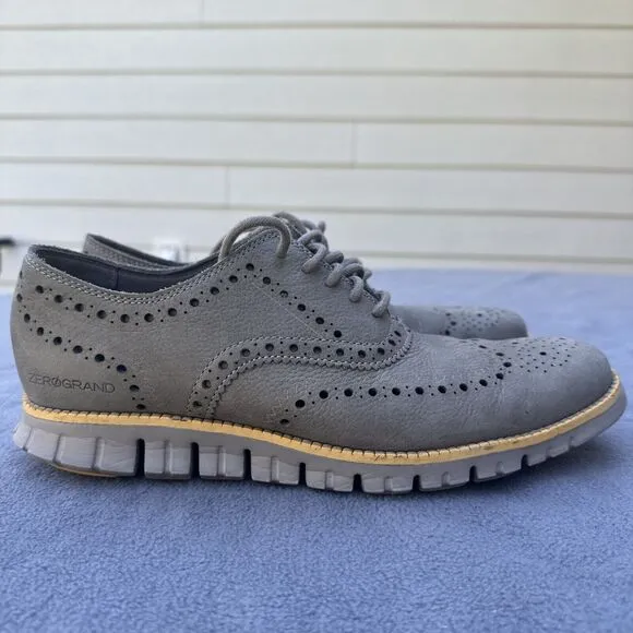 Cole Haan Zerogrand Wingtip Oxfords Mens Size 8.5 Nubuck Leather Gray C29772