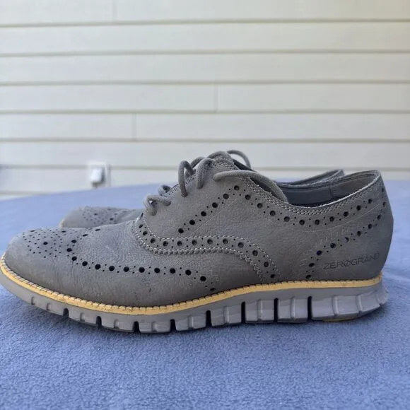 Cole Haan Zerogrand Wingtip Oxfords Mens Size 8.5 Nubuck Leather Gray C29772
