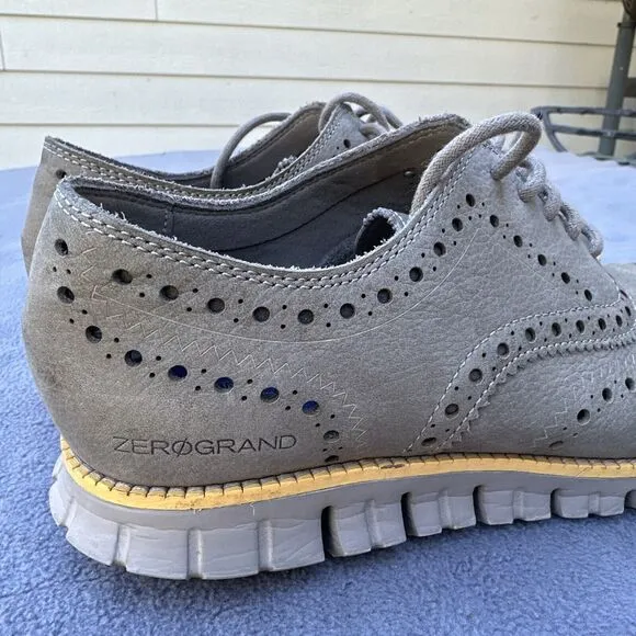 Cole Haan Zerogrand Wingtip Oxfords Mens Size 8.5 Nubuck Leather Gray C29772