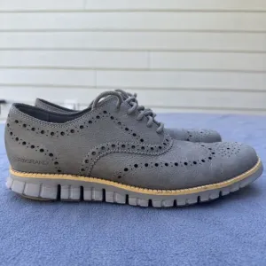 Cole Haan Zerogrand Wingtip Oxfords Mens Size 8.5 Nubuck Leather Gray C29772