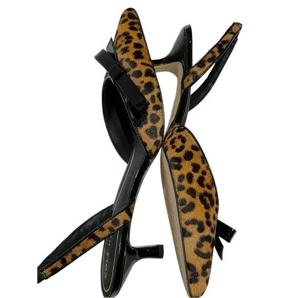 COLE HANN NOELLA BOW CALF HAIR LEOPARD PRINT SLINGBACK PUMPS SZ 8 B NEW!