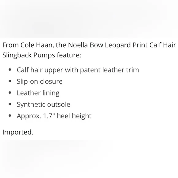 COLE HANN NOELLA BOW CALF HAIR LEOPARD PRINT SLINGBACK PUMPS SZ 8 B NEW!