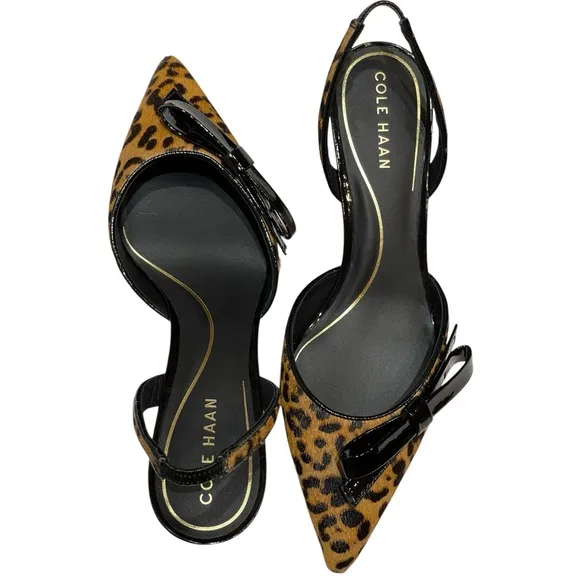 COLE HANN NOELLA BOW CALF HAIR LEOPARD PRINT SLINGBACK PUMPS SZ 8 B NEW!