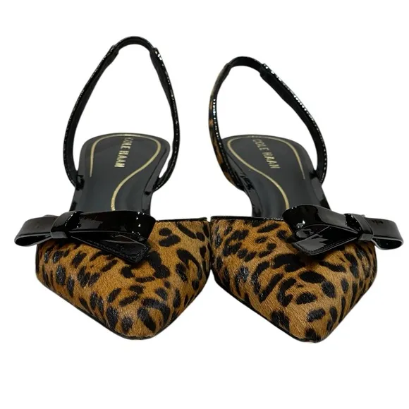 COLE HANN NOELLA BOW CALF HAIR LEOPARD PRINT SLINGBACK PUMPS SZ 8 B NEW!