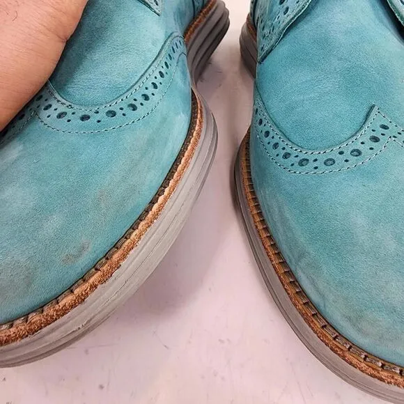 Cole Haan Lunargrand Oxfords US 9.5 M Turquoise Blue Laser Wingtip Dress Shoes