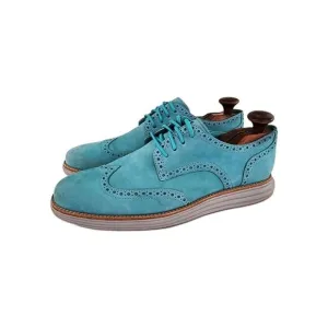 Cole Haan Lunargrand Oxfords US 9.5 M Turquoise Blue Laser Wingtip Dress Shoes