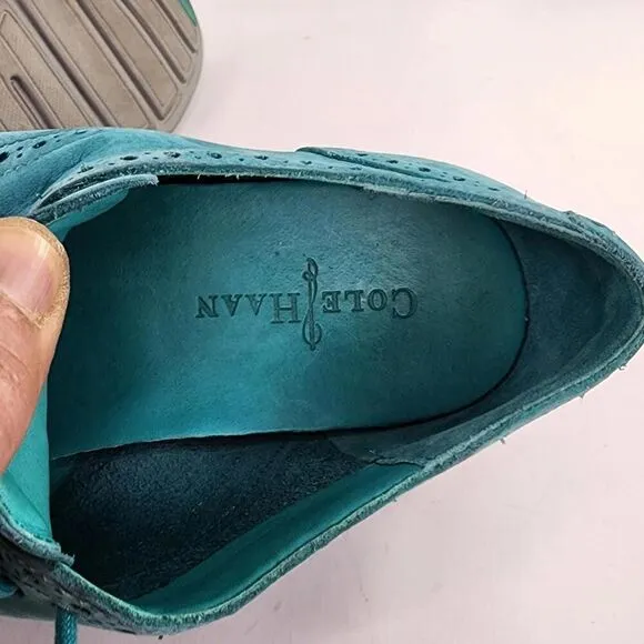 Cole Haan Lunargrand Oxfords US 9.5 M Turquoise Blue Laser Wingtip Dress Shoes