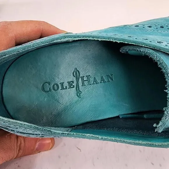 Cole Haan Lunargrand Oxfords US 9.5 M Turquoise Blue Laser Wingtip Dress Shoes