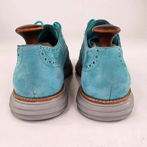 Cole Haan Lunargrand Oxfords US 9.5 M Turquoise Blue Laser Wingtip Dress Shoes