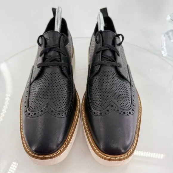 Cole Haan Women's ØriginalGrand Platform Wingtip Oxfords Size 10.5 Black Leather