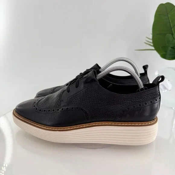 Cole Haan Women's ØriginalGrand Platform Wingtip Oxfords Size 10.5 Black Leather