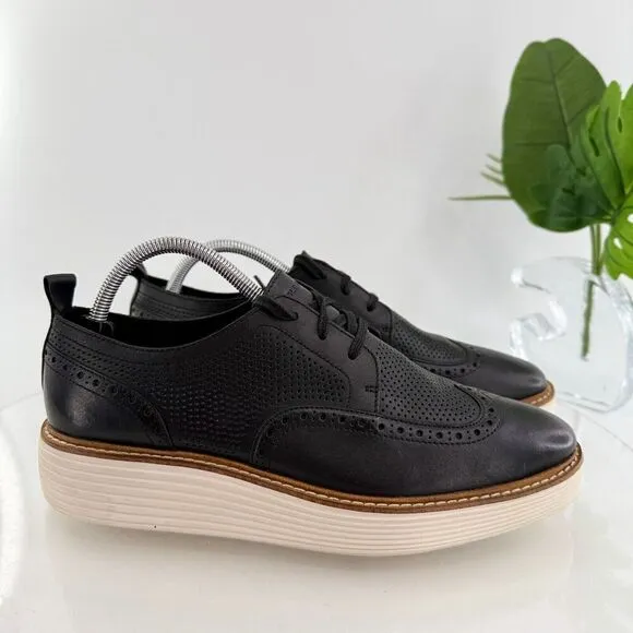 Cole Haan Women's ØriginalGrand Platform Wingtip Oxfords Size 10.5 Black Leather