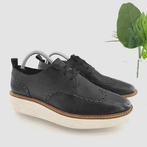 Cole Haan Women's ØriginalGrand Platform Wingtip Oxfords Size 10.5 Black Leather