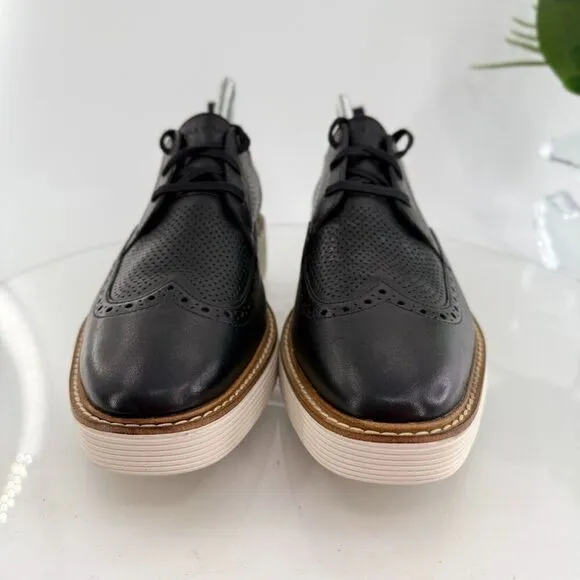 Cole Haan Women's ØriginalGrand Platform Wingtip Oxfords Size 10.5 Black Leather