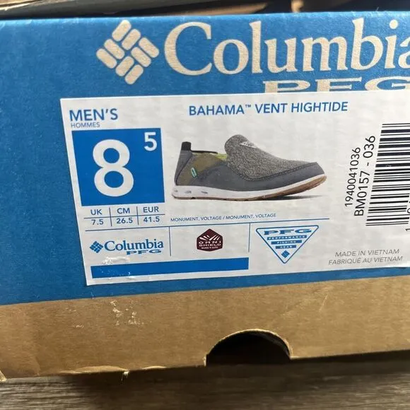 Columbia Mens Size 8.5 Bahama Vent Hightide Slip-Ons Gray Slip On New In Box