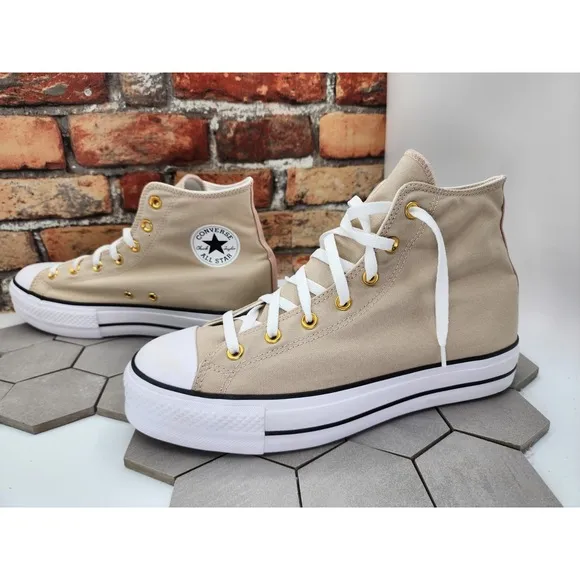 Converse CTAS All Star Lift  2in Hi Shoes Linen Egert Cream Pink Men Sz 10 Rare