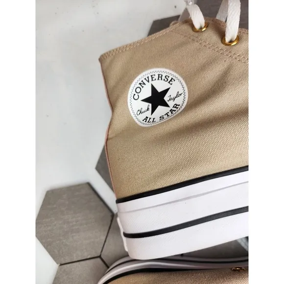 Converse CTAS All Star Lift  2in Hi Shoes Linen Egert Cream Pink Men Sz 10 Rare