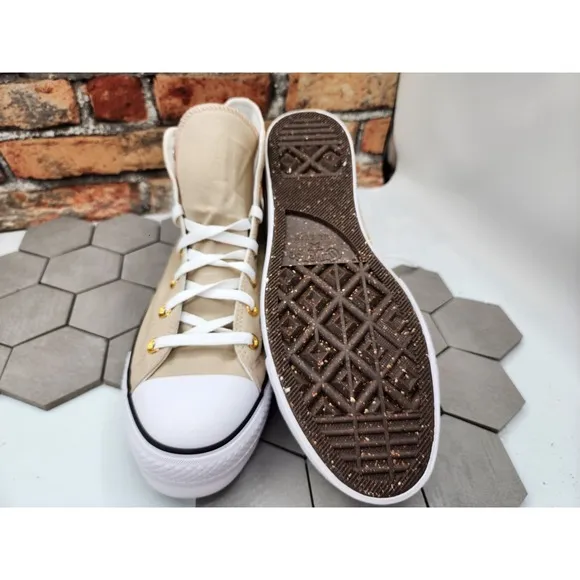 Converse CTAS All Star Lift  2in Hi Shoes Linen Egert Cream Pink Men Sz 10 Rare