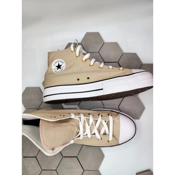 Converse CTAS All Star Lift  2in Hi Shoes Linen Egert Cream Pink Men Sz 10 Rare