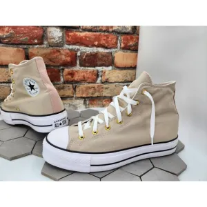 Converse CTAS All Star Lift  2in Hi Shoes Linen Egert Cream Pink Men Sz 10 Rare