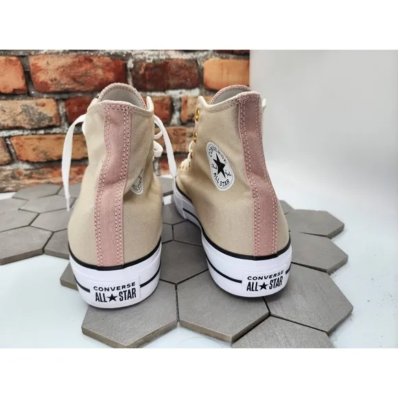 Converse CTAS All Star Lift  2in Hi Shoes Linen Egert Cream Pink Men Sz 10 Rare