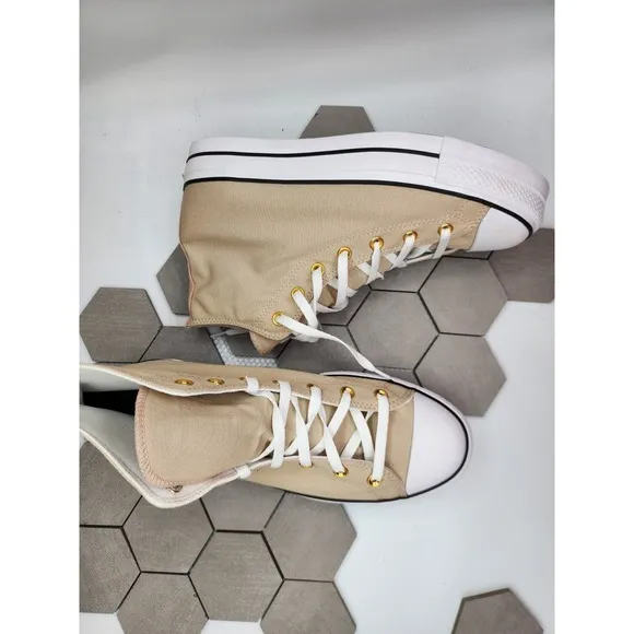 Converse CTAS All Star Lift  2in Hi Shoes Linen Egert Cream Pink Men Sz 10 Rare