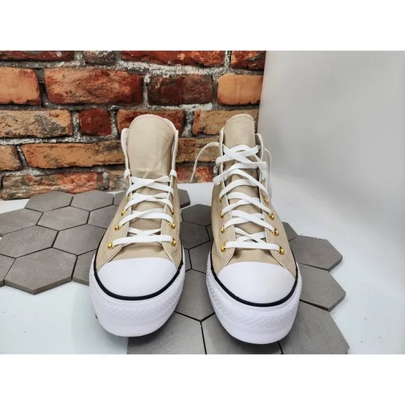 Converse CTAS All Star Lift  2in Hi Shoes Linen Egert Cream Pink Men Sz 10 Rare