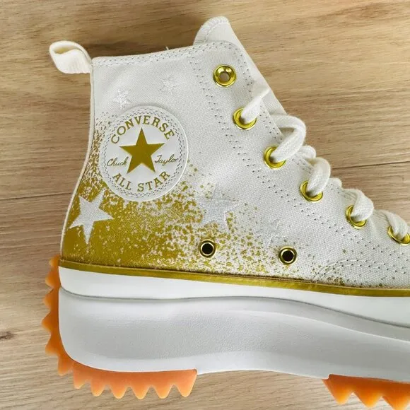 ⭐Converse Run Star Hike Platform Sz 10 Men Shoes Gold Embroidered Stars A12900C