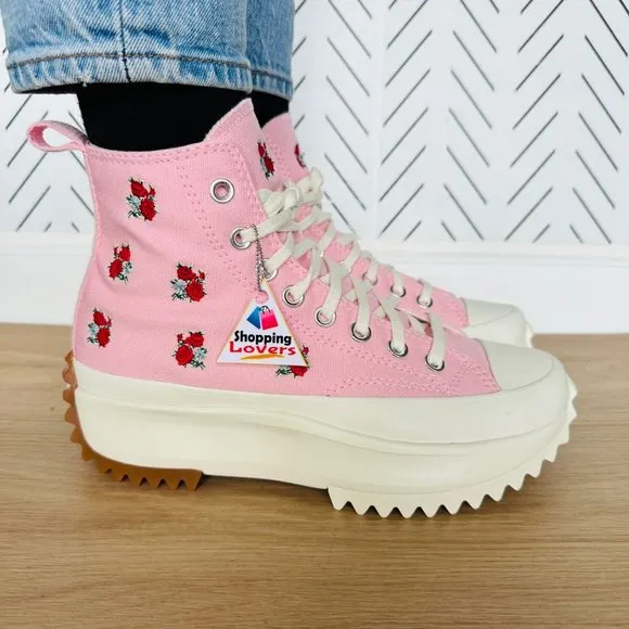 🌹Converse Women Shoes 11 Run Star Hike Platform Hi Sneakers Pink Roses A05192C