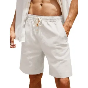 Coofandy Men's Linen Shorts Casual Elastic Waist Drawstring Summer Beach Shorts