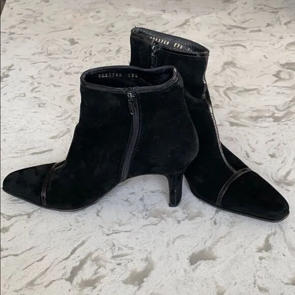 COPY - Salvatore Ferragamo Suede Patent Heeled Booties Dressy  Pointed Toe Blac…