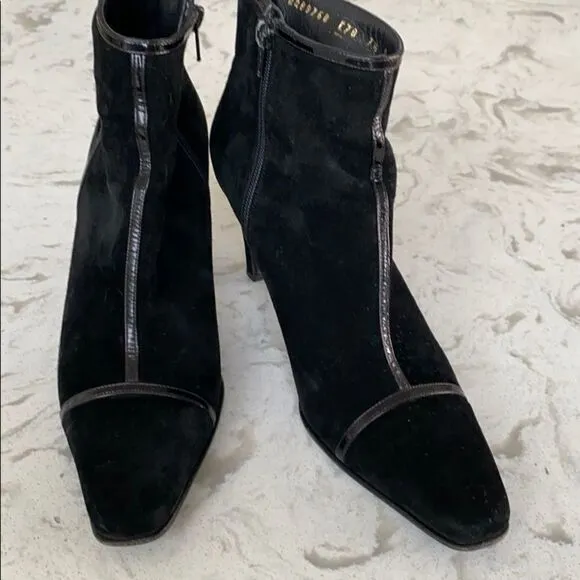 COPY - Salvatore Ferragamo Suede Patent Heeled Booties Dressy  Pointed Toe Blac…