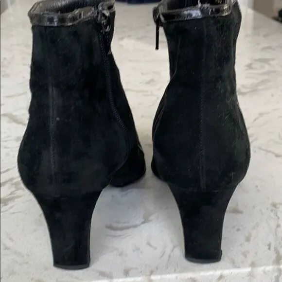 COPY - Salvatore Ferragamo Suede Patent Heeled Booties Dressy  Pointed Toe Blac…