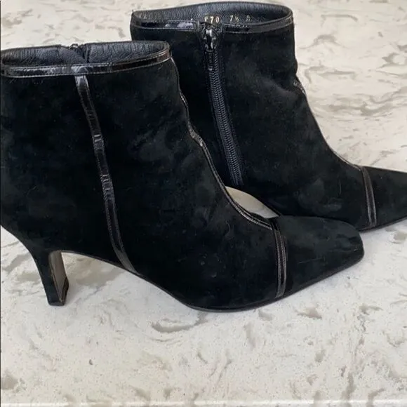 COPY - Salvatore Ferragamo Suede Patent Heeled Booties Dressy  Pointed Toe Blac…