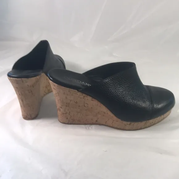 Cordani Calzature Women’s Black Pebbled Leather Slip On Cork Wedge Mules