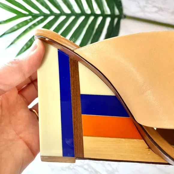 Criss Cross Slip On Mules Color Block Heel Wedge Tory Burch
