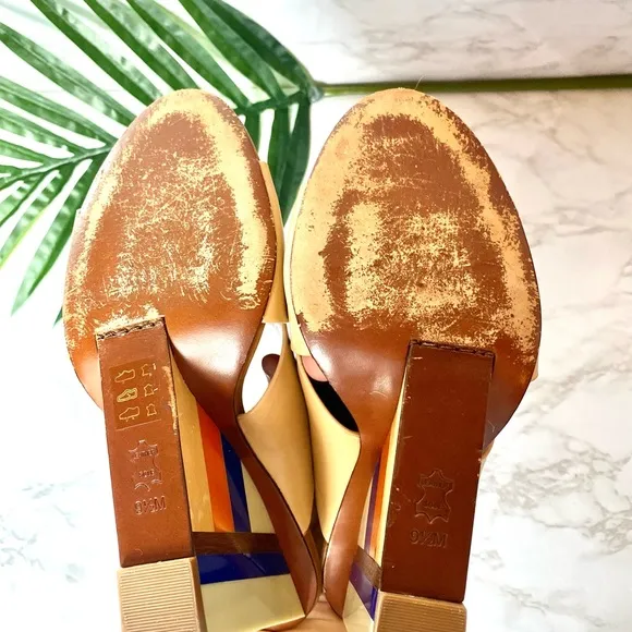 Criss Cross Slip On Mules Color Block Heel Wedge Tory Burch