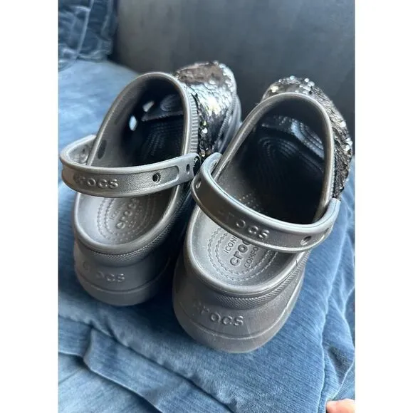 Crocs Bae Platform Shoes Clogs Black and Gold Sequins Rare Size 8