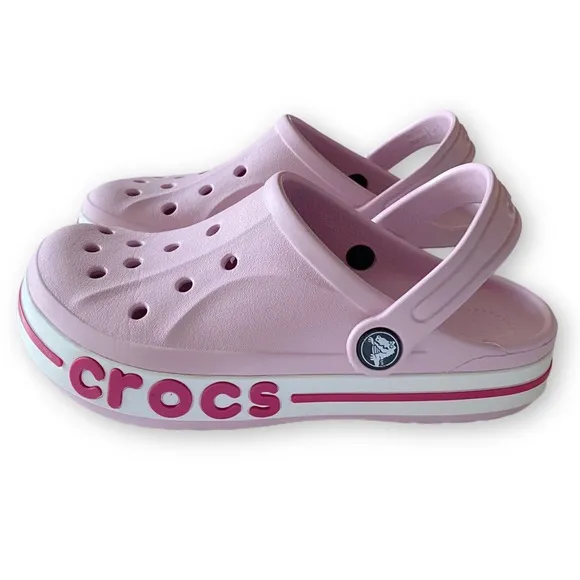 Crocs Bayaband Kids Girls Size J2 Pink Croc Clogs Slip On Shoes