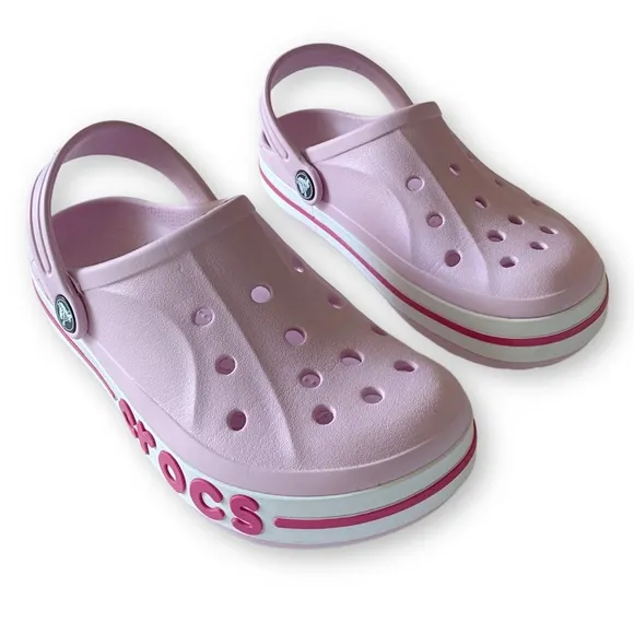 Crocs Bayaband Kids Girls Size J2 Pink Croc Clogs Slip On Shoes