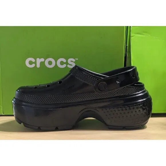 CROCS Black Stomp High Shine Clogs with Pivotable Backstrap Women's Size 10 NIB