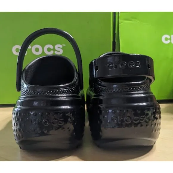 CROCS Black Stomp High Shine Clogs with Pivotable Backstrap Women's Size 10 NIB
