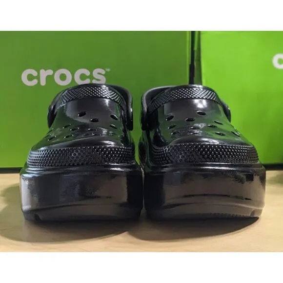 CROCS Black Stomp High Shine Clogs with Pivotable Backstrap Women's Size 10 NIB