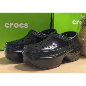 CROCS Black Stomp High Shine Clogs with Pivotable Backstrap Women's Size 10 NIB