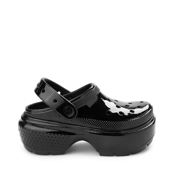 CROCS Black Stomp High Shine Clogs with Pivotable Backstrap Women's Size 9 NIB