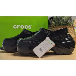 CROCS Black Stomp High Shine Clogs with Pivotable Backstrap Women's Size 9 NIB