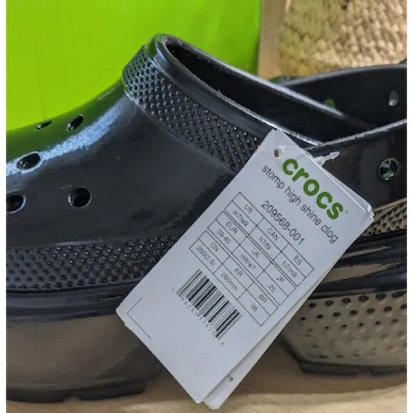 CROCS Black Stomp High Shine Clogs with Pivotable Backstrap Women's Size 9 NIB